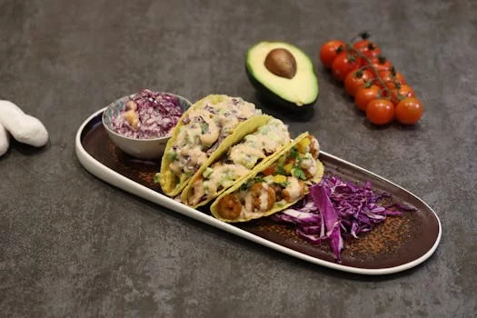 fish tacos with cabbage slaw mango