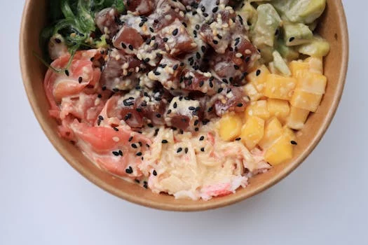 poke style bowl with fresh vegetables